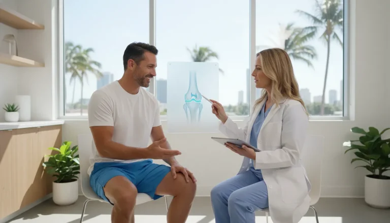 Patient discussing stem cell therapy for meniscus tear in Miami