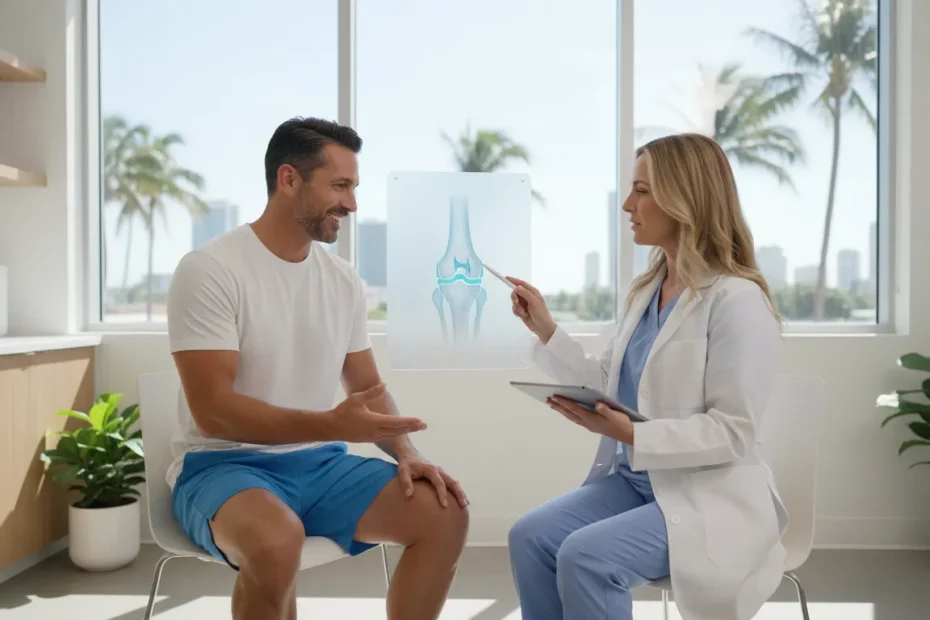 Patient discussing stem cell therapy for meniscus tear in Miami