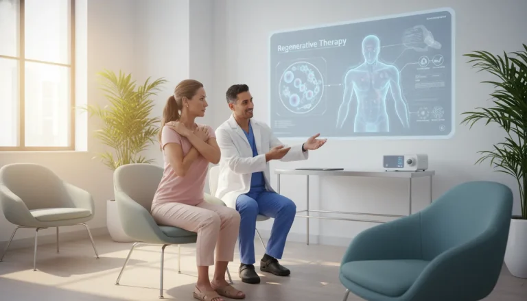 Miami patient discussing rotator cuff stem cell therapy with a clinician