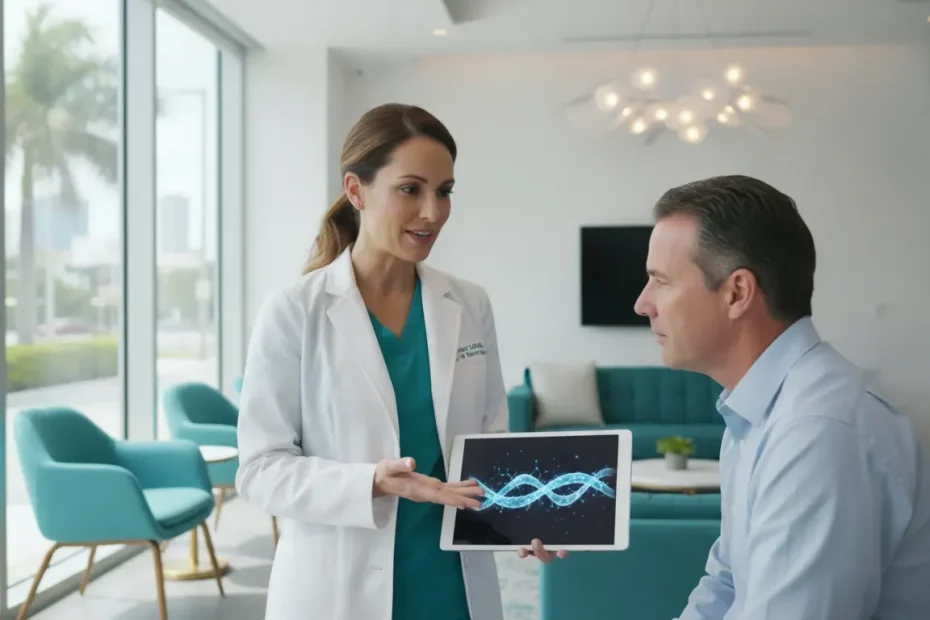 Doctor discussing what peptide therapy is with a patient in Miami