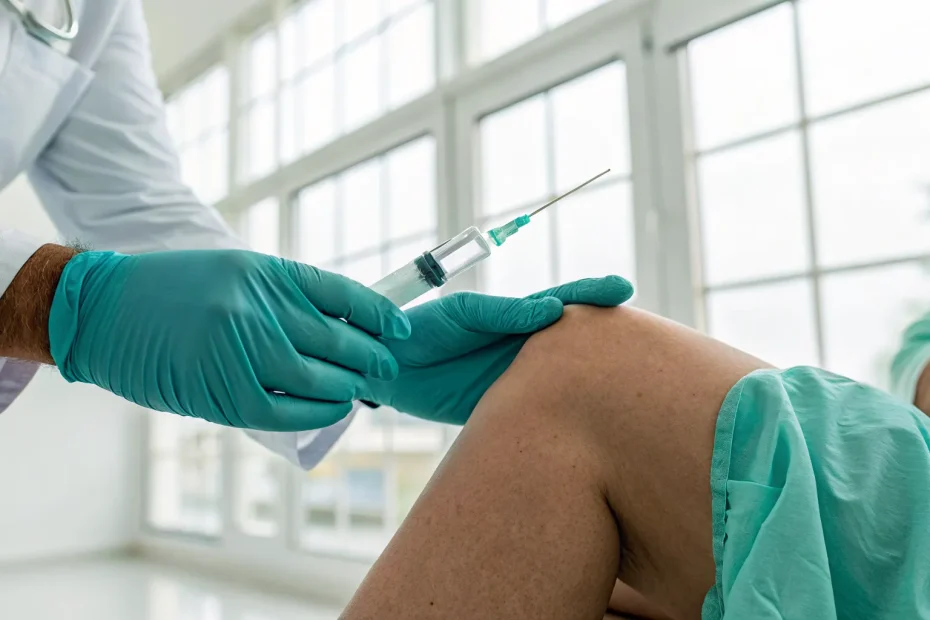 Patient receiving a new knee injection instead of a knee replacement.