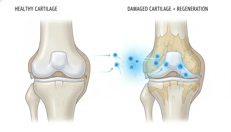 Medical illustration of knee joint with regenerative medicine concept for cartilage repair