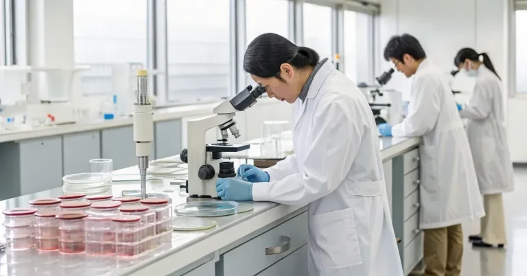 Scientific research laboratory setting representing Dr. Mari Dezawa and the Tohoku University discovery of Muse cells
