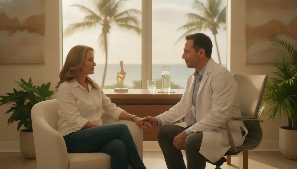 Patient consulting with a regenerative medicine doctor in a Miami clinic