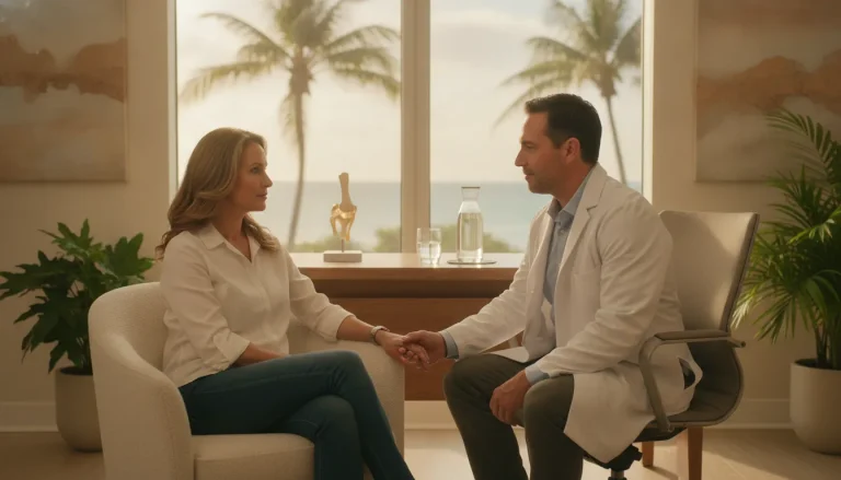 Patient consulting with a regenerative medicine doctor in a Miami clinic