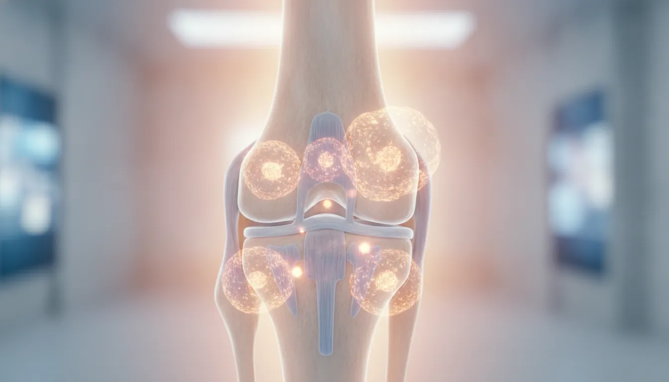 Knee joint with regenerative stem cell therapy visualization, medical background