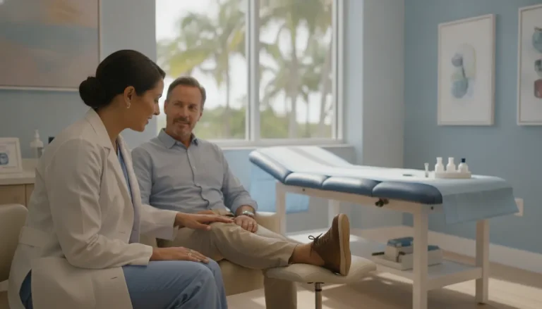 Regenerative medicine physician discussing joint and knee health with a patient in a Miami clinic