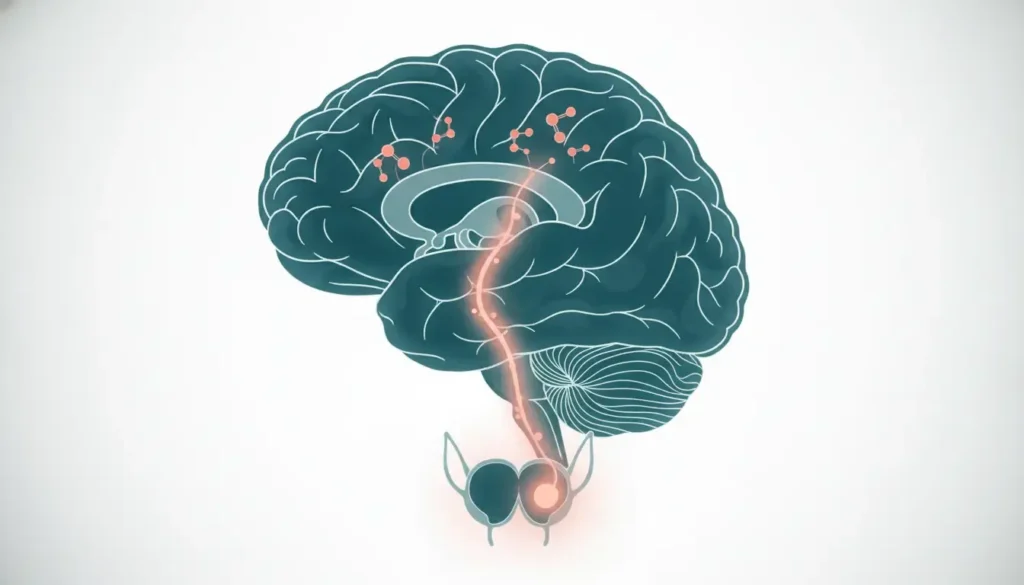 Sermorelin peptide signaling illustration showing a peptide pathway to the pituitary gland
